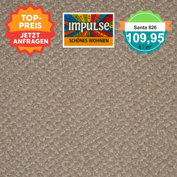 Girloon Santa 826 – Feinst-Velours Teppichboden in 2 m Breite mit samtiger Oberfläche